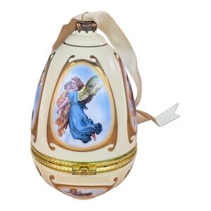 Mr Christmas Porcelain Egg Ornament Music Box Valerie Par Hill Musical Angel